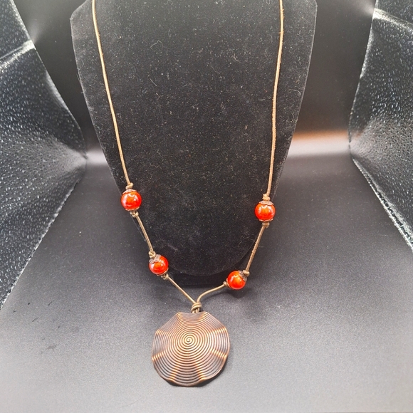 Handmade Copper Beads & Leather - Picture 1 of 3